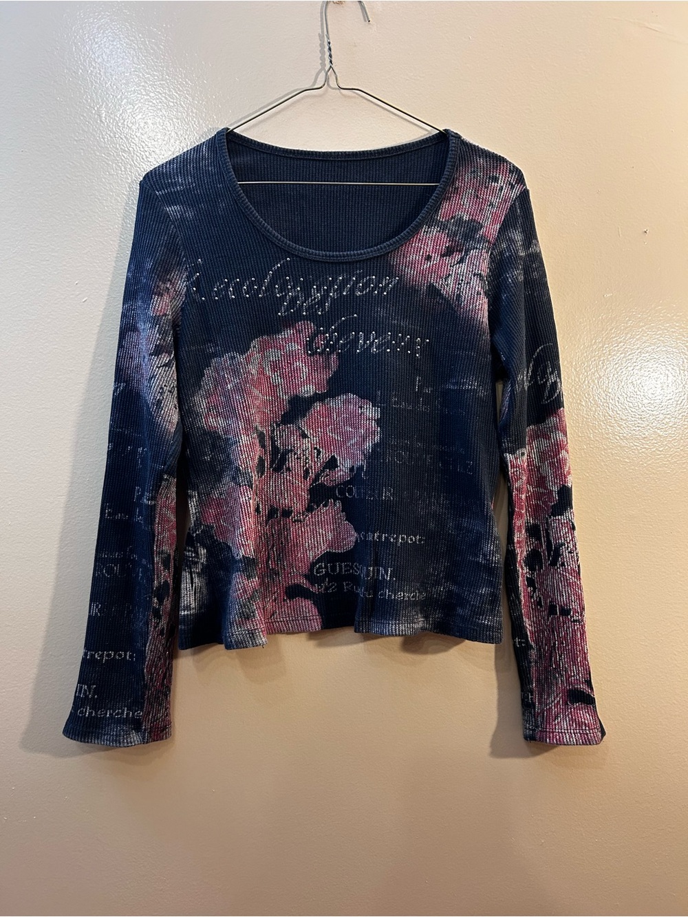 Floral Ribbed Long-Sleeve Tee - Black & Pink